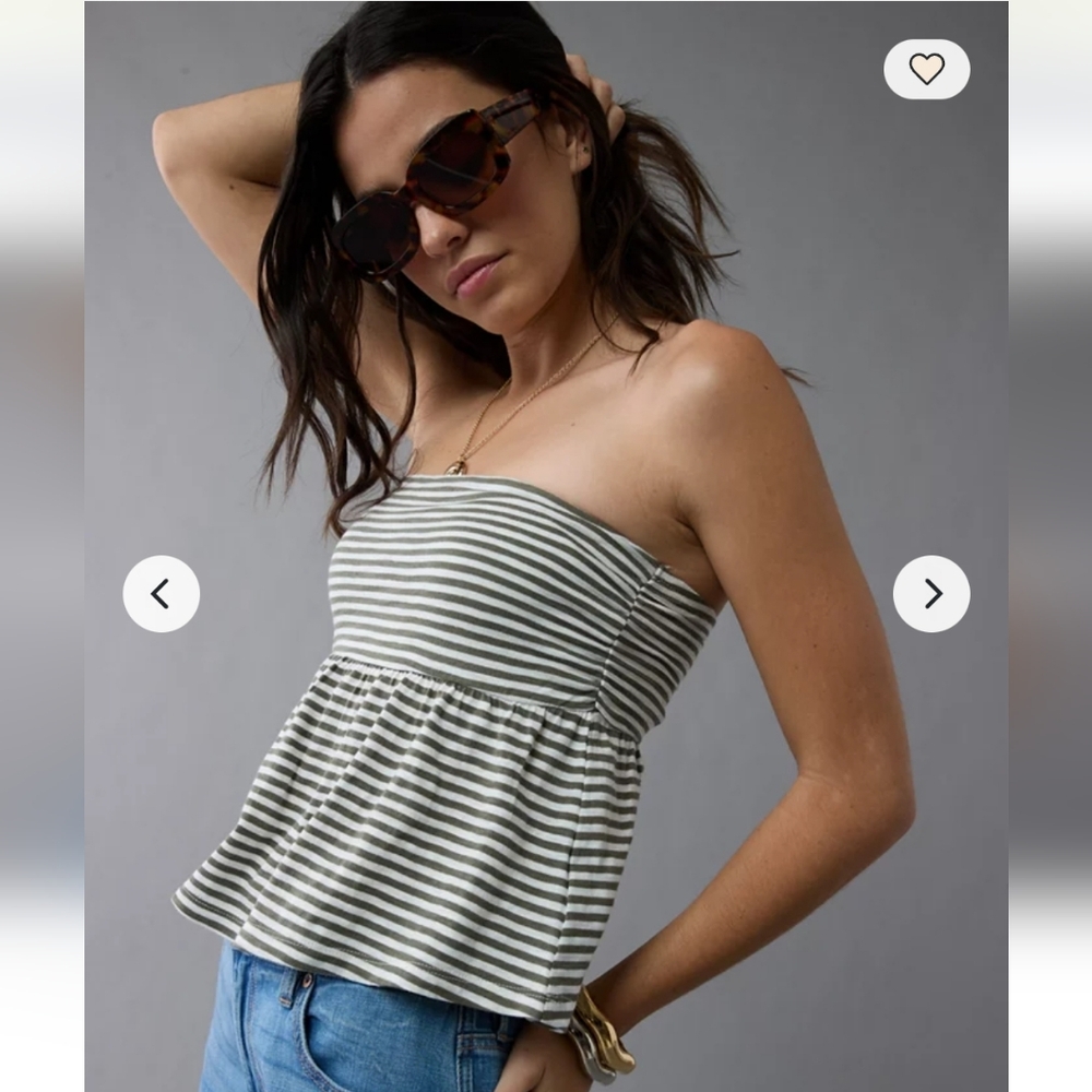 American Eagle Sunchaser Knit Babydoll Tube Top Olive Stripe Size XXL (NWT)